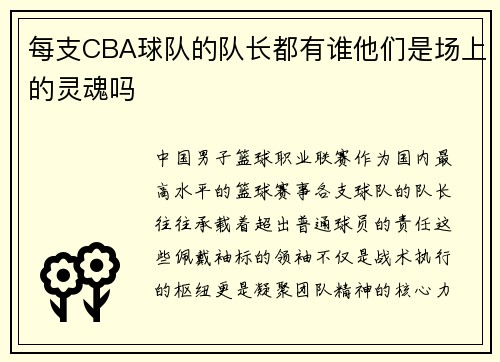 每支CBA球队的队长都有谁他们是场上的灵魂吗
