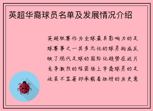 英超华裔球员名单及发展情况介绍